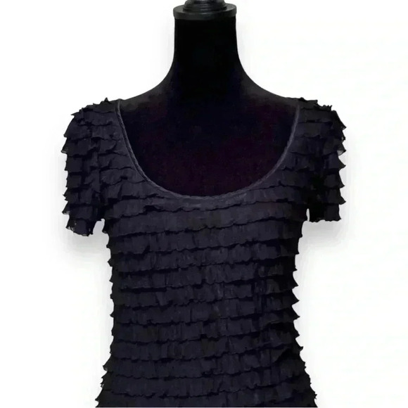 Betsy Johnson P Black Short Sleeve Ruffled Scoop Neck Bodycon Girly Minidress - Picture 12 of 16